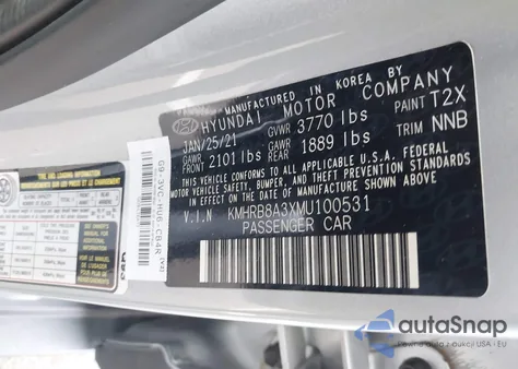 2021 Hyundai Venue Se from USA, damaged, VIN KMHRB8A3XMU100531